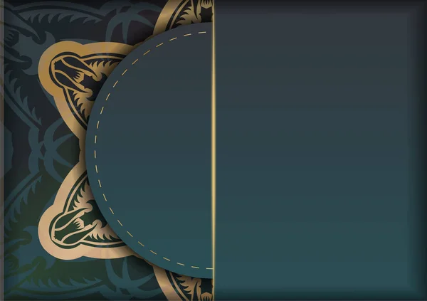 Открытка Градиентным Зеленым Цветом Роскошными Золотыми Орнаментами Приготовленными Типографии — стоковый вектор