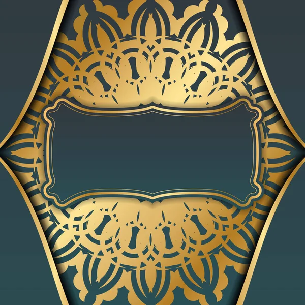 Градієнт Зеленого Градієнта Вітальна Листівка Абстрактним Золотим Орнаментом — стоковий вектор