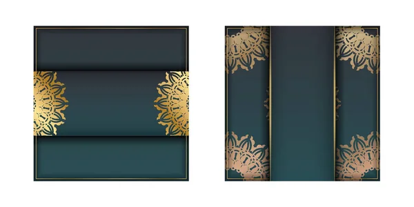Gradient Green Gradient Χαιρετισμός Φυλλάδιο Vintage Χρυσό Στολίδι Τυπογραφία Έτοιμη — Διανυσματικό Αρχείο