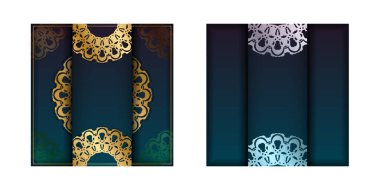 Tasarımınız için yeşil renkli ve lüks altın süslemeli broşür..