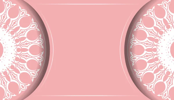 Bandiera Rosa Con Mandala Ornamento Bianco Posto Testo — Vettoriale Stock