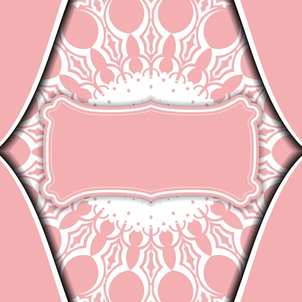 Розовый Баннер Греческими Белыми Орнаментами Местом Текста — стоковый вектор