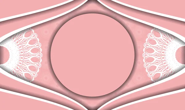 Банер Розовом Старыми Белыми Орнаментами Местом Логотипа — стоковый вектор