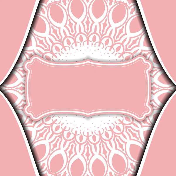 Baner Rosa Com Ornamentos Brancos Indianos Para Design Logotipo — Vetor de Stock