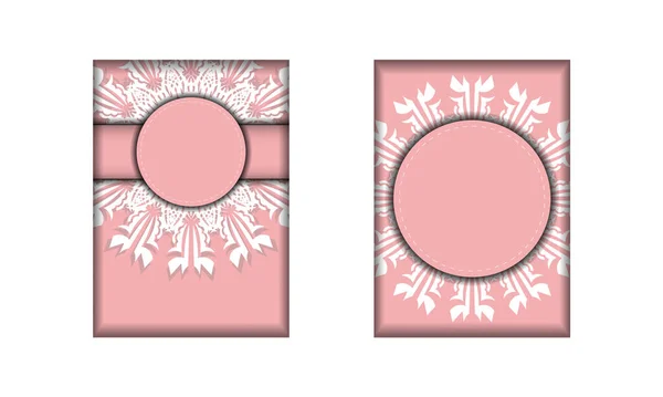 Брошюра Розового Цвета Мандалой Белым Узором Поздравлений — стоковый вектор