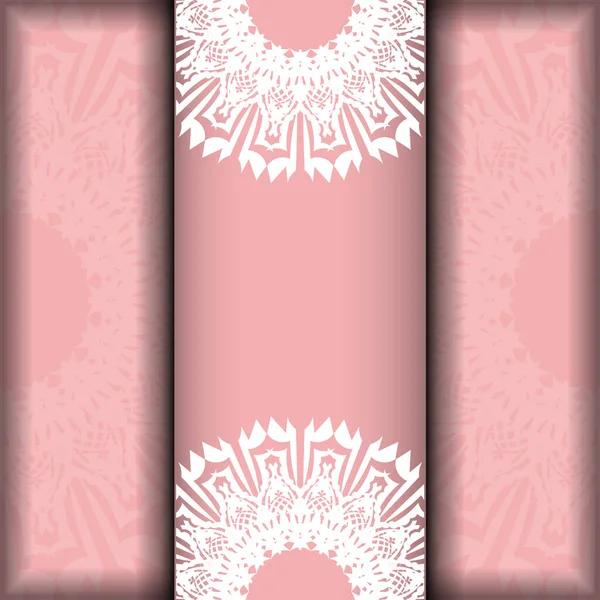 Folleto Rosa Con Patrón Griego Blanco Listo Para Imprimir — Vector de stock