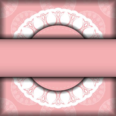 Tasarımınız için pembe renkli ve mandala beyazı süslemeli tebrik broşürü.