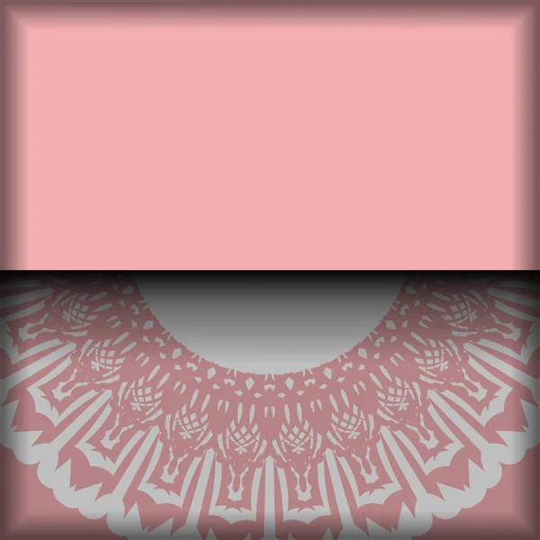 Розовая Открытка Мандаловым Белым Орнаментом Типографии — стоковый вектор