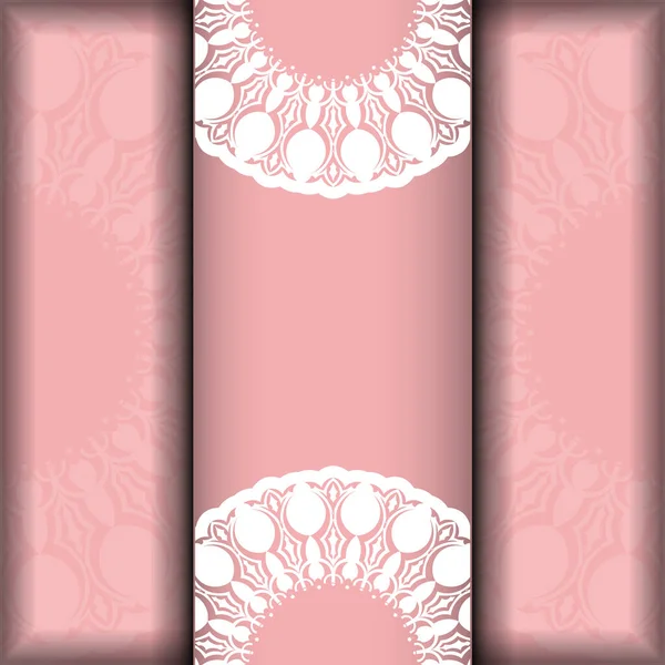 お祝いのパンフレットピンクのマンダラと白いパターンのタイポグラフィのために用意 — ストックベクタ