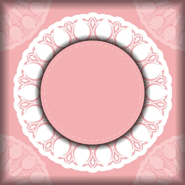 Поздравительная Брошюра Розового Цвета Мандалой Белым Орнаментом Поздравлений — стоковый вектор