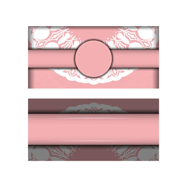 Brochure Congratulazioni Colore Rosa Con Ornamento Bianco Mandala Tuo Marchio — Vettoriale Stock