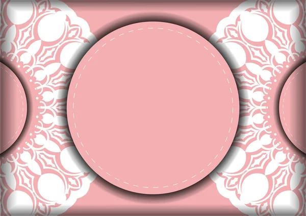 Поздравительная Брошюра Розового Цвета Белыми Греческими Орнаментами Вашего Дизайна — стоковый вектор
