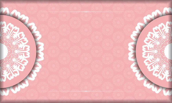 Розовый Фон Индийскими Белыми Орнаментами Дизайна Вашим Логотипом — стоковый вектор
