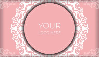 Soyut beyaz süslemeli pembe renkli kartpostal yazdırmak için hazırlandı.