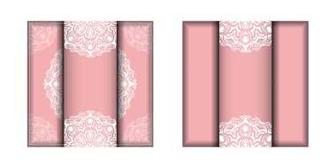 Tasarımınız için Yunanca beyaz süslemeli pembe kart şablonu.