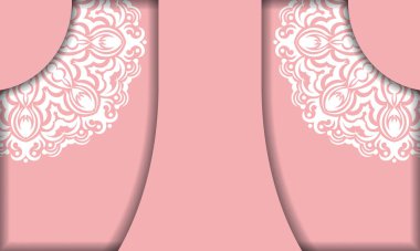 Lüks beyaz süslemeli pembe arkaplan ve logo veya metin için boşluk