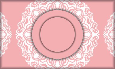 Klasik beyaz süslemeli pembe arkaplan ve logo veya metin için boşluk