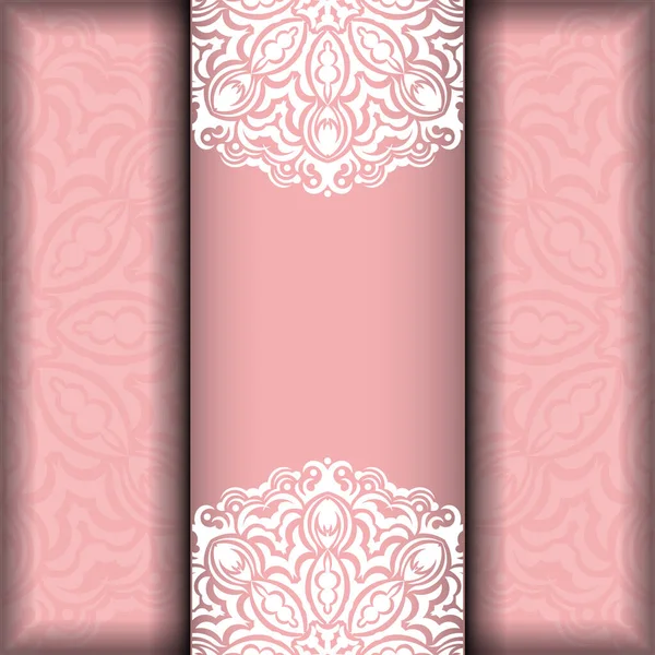 Plantilla Postal Color Rosa Con Patrón Blanco Vintage Listo Para — Vector de stock