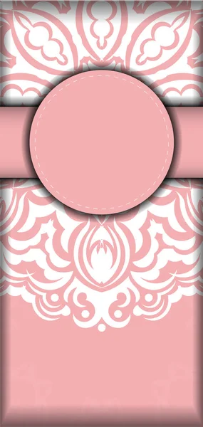 Шаблон Открытки Розового Цвета Винтажными Белыми Орнаментами Вашего Бренда — стоковый вектор