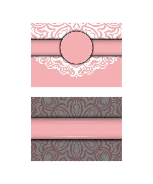 Cartolina Modello Colore Rosa Con Ornamenti Bianchi Greci Preparati Tipografia — Vettoriale Stock