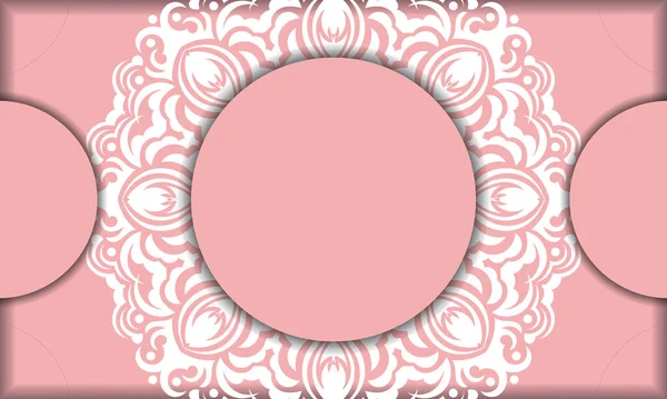 Розовый Фон Индийскими Белыми Орнаментами Место Вашего Логотипа Текста — стоковый вектор