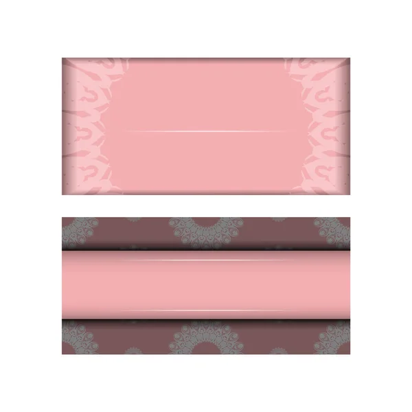 Rosafarbene Broschürenvorlage Mit Weißem Vintage Muster Für Ihre Glückwünsche — Stockvektor
