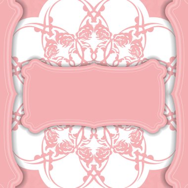 Klasik beyaz süslemeli pembe pankart şablonu ve logonuz için boşluk