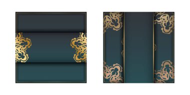 Markanız için Hint altın desenli yeşil renkli broşür..