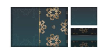 Hindistan Altın Süslemesi Yazdırmaya Hazır Yeşil Gradyan Broşürü.