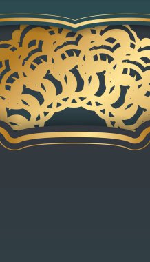 Logo veya metin altında tasarım için mandala altın desenli gradyan yeşil renk arkaplan