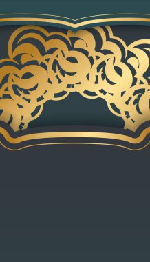 Grafik yeşil renkli tebrik kartı şablonu ve tasarımınız için lüks altın süsler..