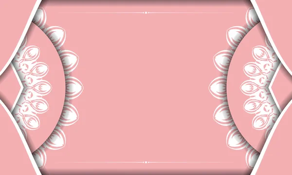 Plantilla Banner Color Rosa Con Patrón Blanco Indio Espacio Texto — Vector de stock