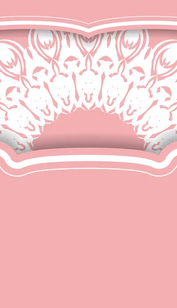 Růžový Banner Šablona Mandalou Bílou Ozdobou Místo Pro Text — Stockový vektor