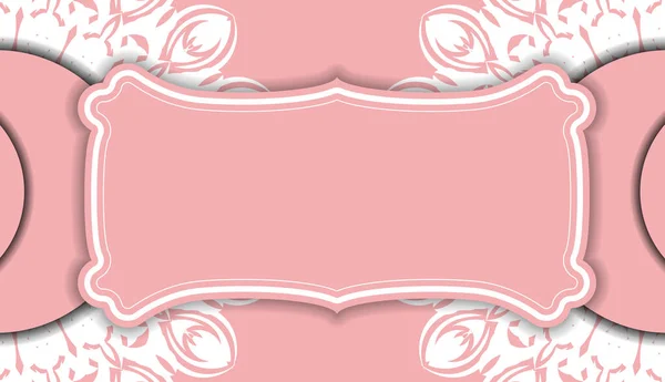 Plantilla Banner Rosa Con Adornos Griegos Blancos Espacio Texto — Vector de stock