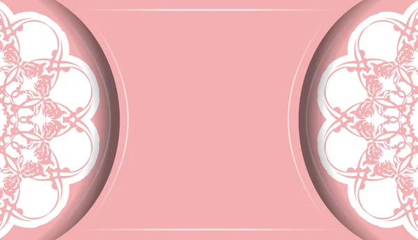 Šablona Růžového Banneru Bílým Řeckým Vzorem Prostorem Pro Vaše Logo — Stockový vektor