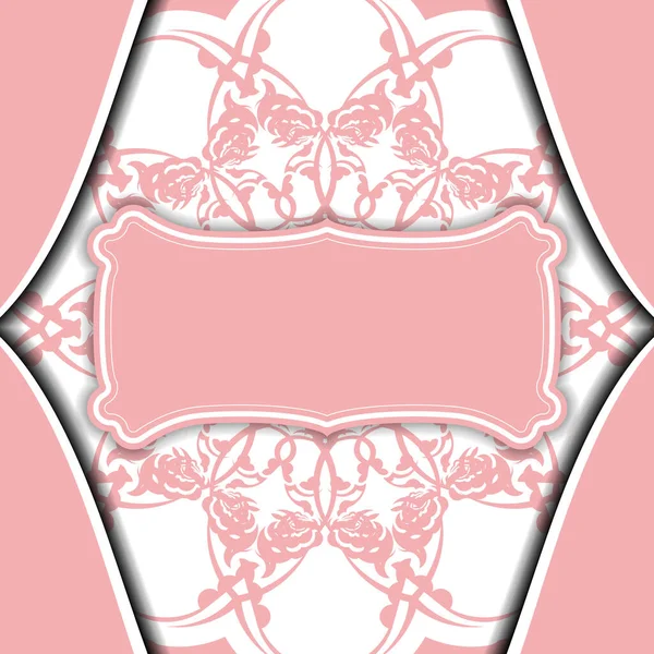 Plantilla Banner Rosa Con Lujosa Ornamentación Blanca Espacio Para Logotipo — Vector de stock