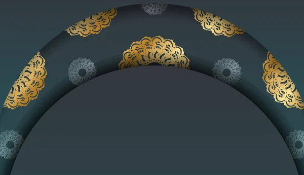 Зеленый Градиентный Фон Индийским Золотым Узором Дизайна Вашим Логотипом Текстом — стоковый вектор