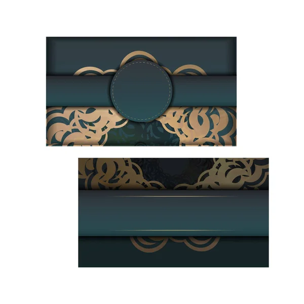 Modèle Carte Voeux Avec Dégradé Couleur Verte Avec Motif Mandala — Image vectorielle