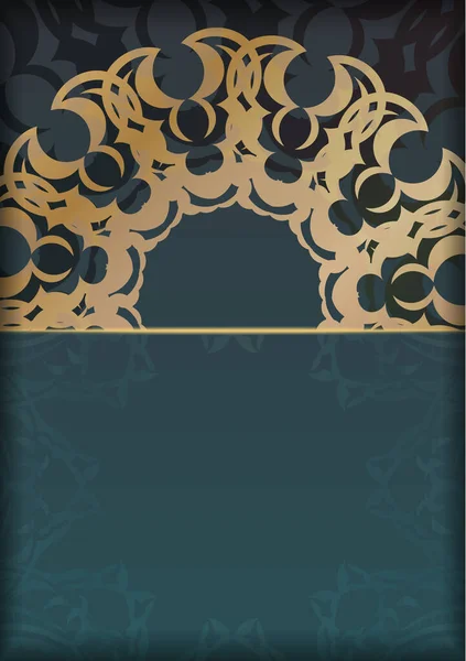 Шаблон Серо Зеленой Брошюры Винтажными Золотыми Орнаментами Готов Печати — стоковый вектор