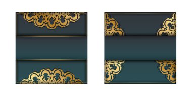 Tebriklerinizi sunmak için yeşil renk gradyanı ve soyut altın süsü olan tebrik uçuşu şablonu..