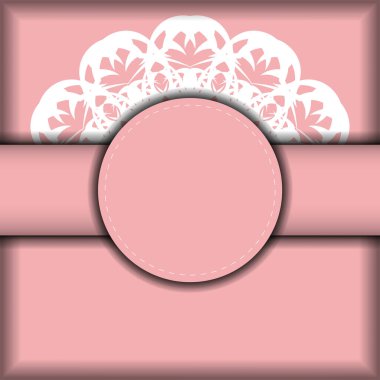 Şablon pembe renkli tebrik broşürü. Tasarımınız için beyaz desenli..