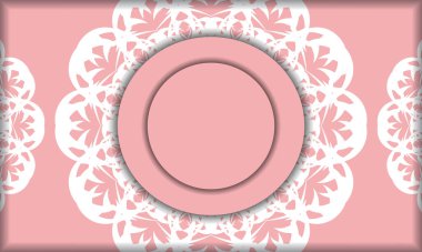 Logonuz veya metniniz altında tasarım için klasik beyaz süslemeli pembe pankart şablonu