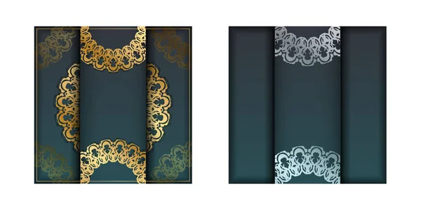 Vorlage Gratulationsflyer Mit Farbverlauf Grün Mit Mandala Goldornament Für Typografie — Stockvektor