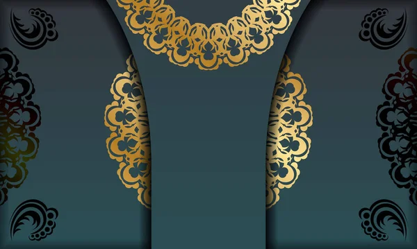 あなたのロゴの下のデザインのための抽象的な金の装飾と緑のグラデーションバナーテンプレート — ストックベクタ