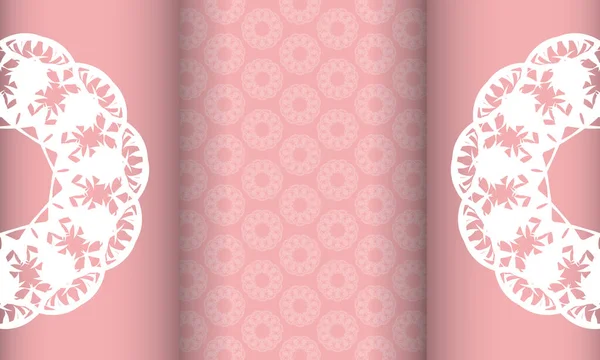 Шаблон Розового Баннера Винтажным Белым Орнаментом Дизайна Вашим Логотипом — стоковый вектор