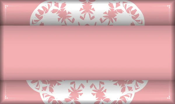 Roze Banner Sjabloon Met Mandala Wit Patroon Plaats Voor Logo — Stockvector