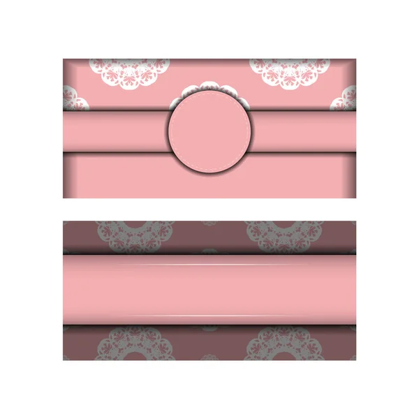 Vorlage Grußkarte Rosa Farbe Mit Indischen Weißen Ornamenten Für Den — Stockvektor