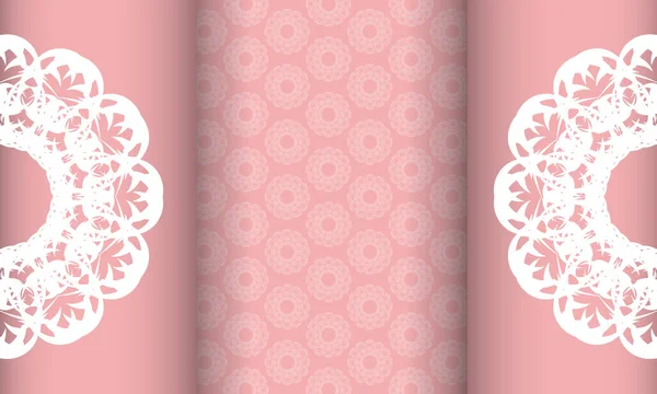 Modello Banner Rosa Con Ornamenti Bianchi Vintage Spazio Tuo Logo — Vettoriale Stock