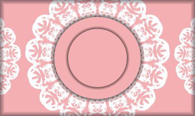 Mandala beyaz süslemeli pembe pankart ve metin için yer