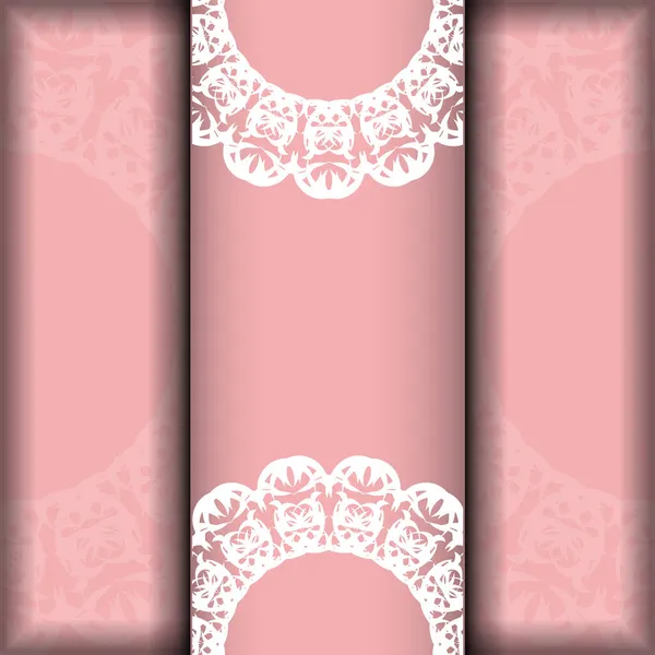 Modello Opuscolo Congratulazioni Rosa Con Motivo Bianco Indiano Preparato Tipografia — Vettoriale Stock